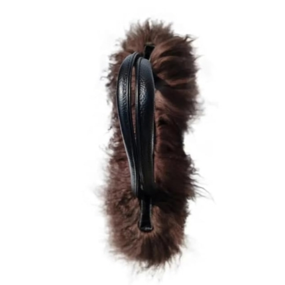 New Real Lamb Mongolian Flush Wool Fur With Genuine Leather Handles Handbag - Picture 5 of 7